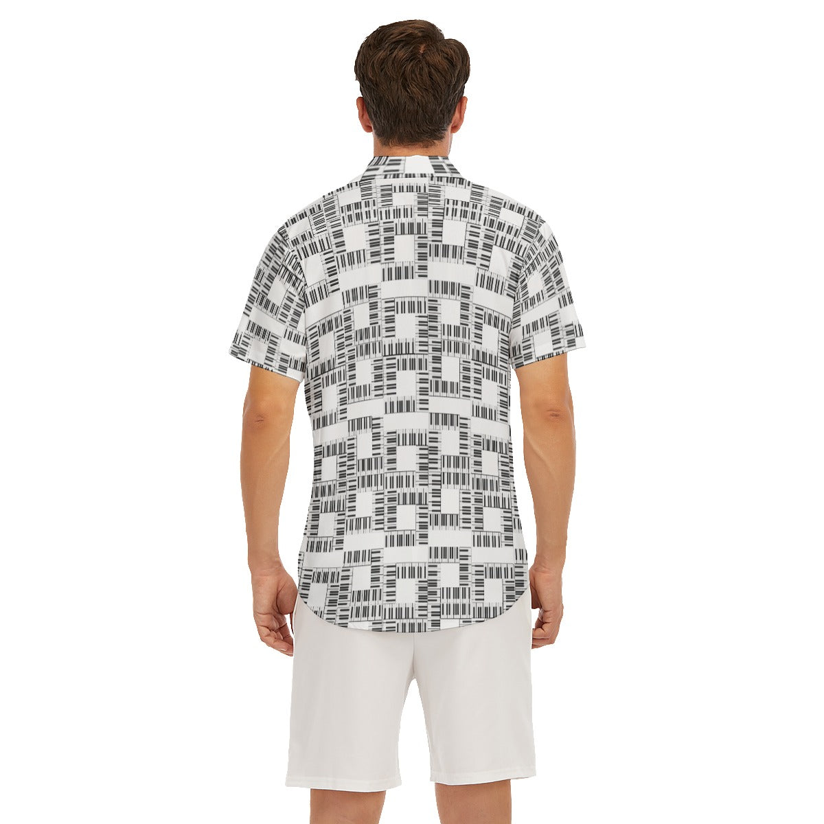 Liberace Piano Key Pattern Mens Short Sleeve Button-down Shirt white