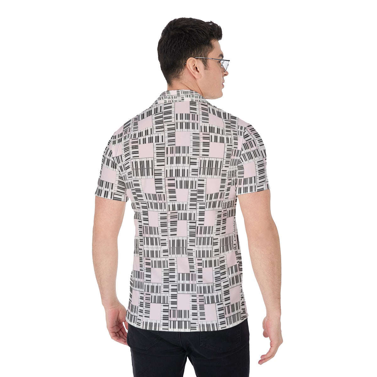Liberace Piano Key Pattern Men's Short Sleeve Button-Down in salmon