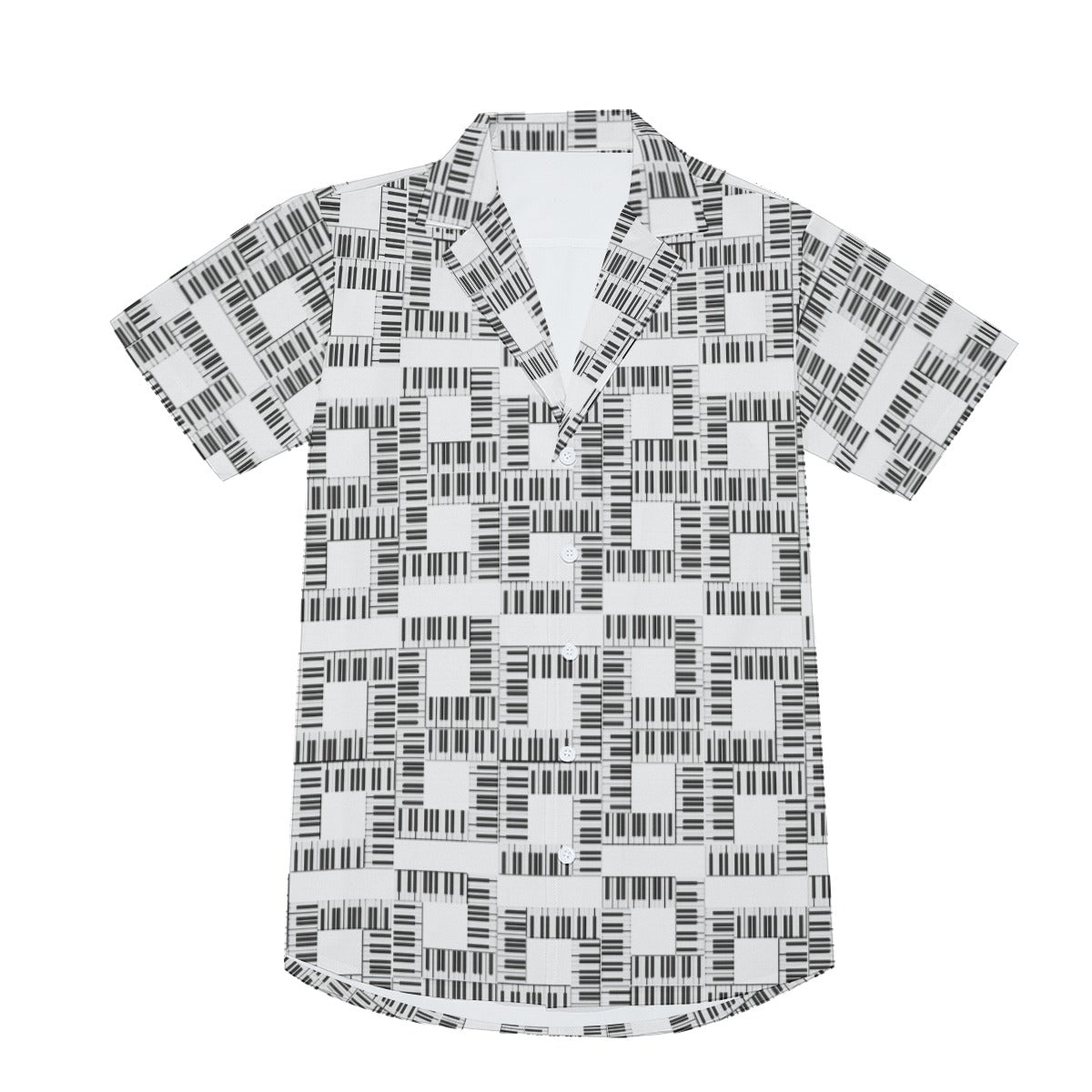 Liberace Piano Key Pattern Mens Short Sleeve Button-down Shirt white