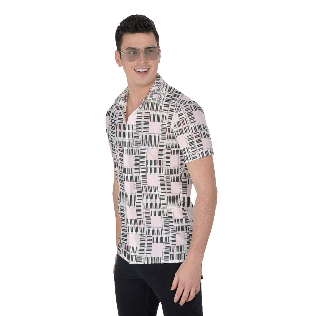 Liberace Piano Key Pattern Men's Short Sleeve Button-Down in salmon