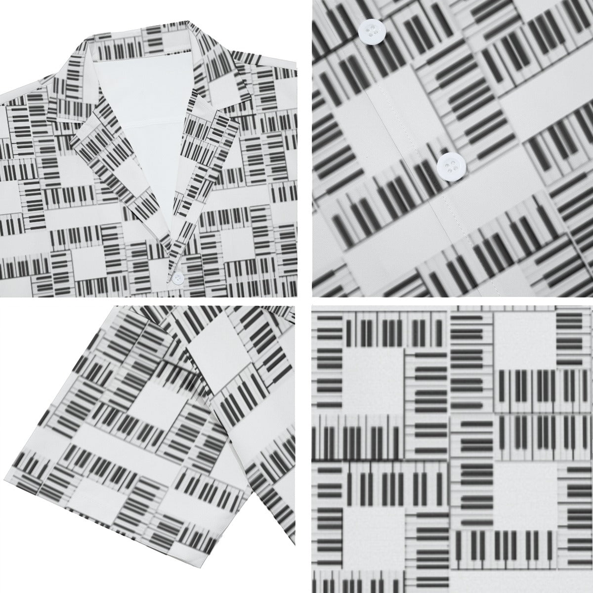 Liberace Piano Key Pattern Mens Short Sleeve Button-down Shirt white