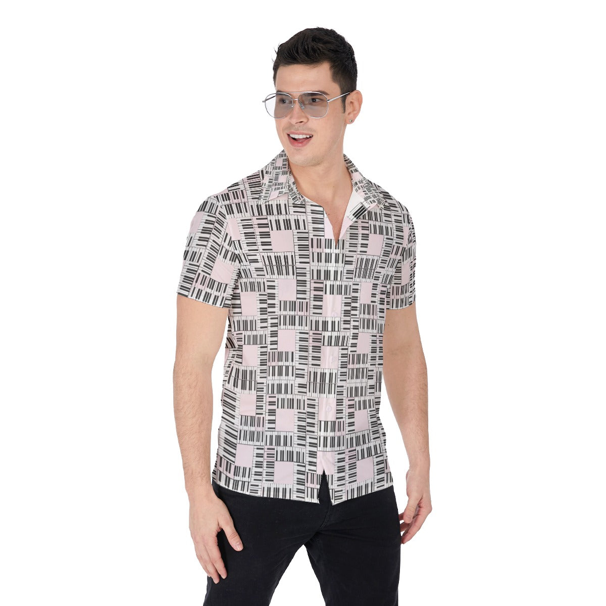 Liberace Piano Key Pattern Men's Short Sleeve Button-Down in salmon