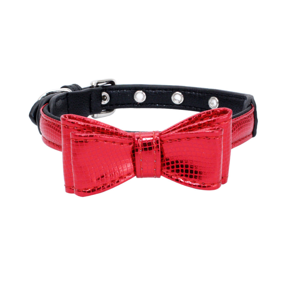 Leather Lamé Bowtie Dog Collar