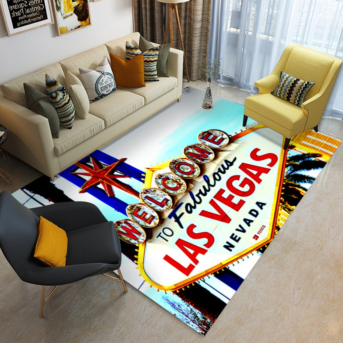 Fabulous Las Vegas Sign Photo Print Area Plush Rug