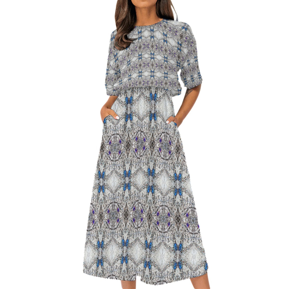 Liberace Crystal Cape Pattern Print Dress