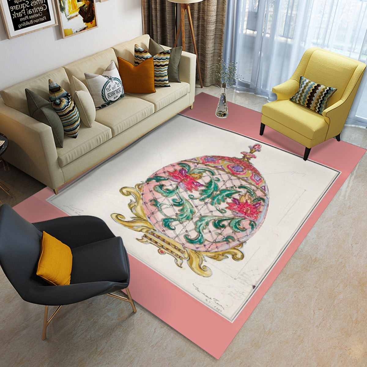 Liberace Fab Egg Sketch Print Area Plush Rug