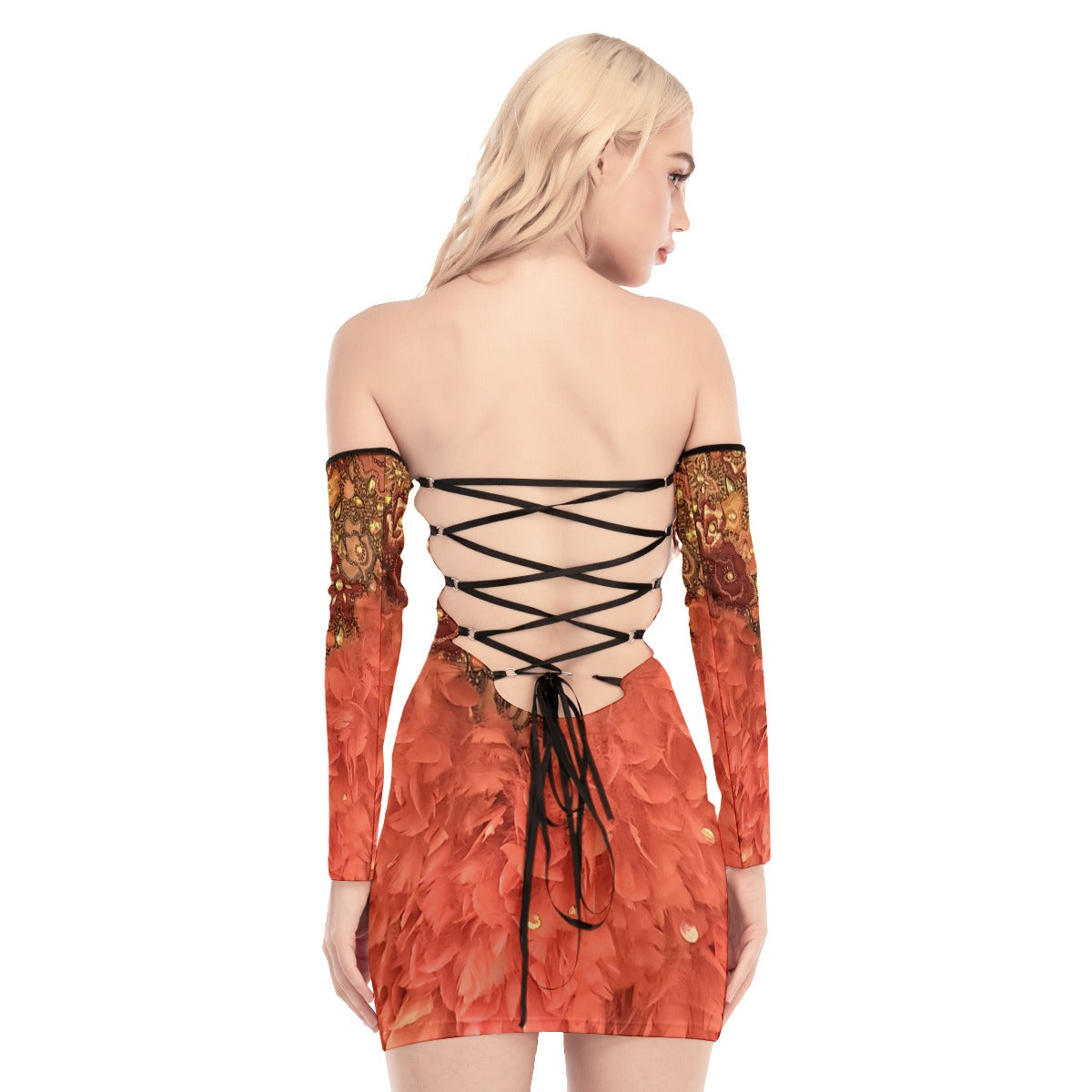 Liberace Finale Feather Cape Print Dress