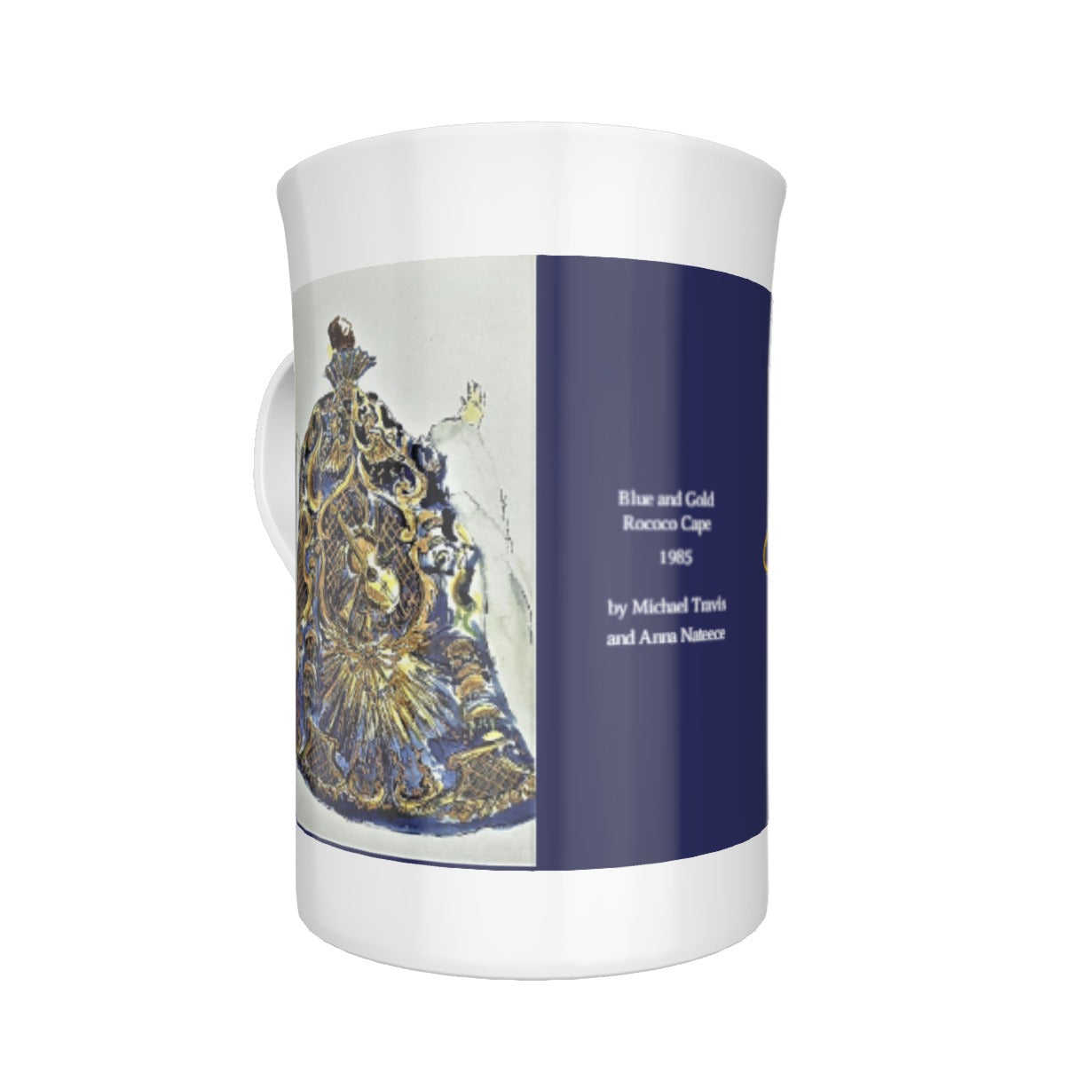 Liberace Costume Sketch Print Ceramic: Blue and Gold Rococo Cape