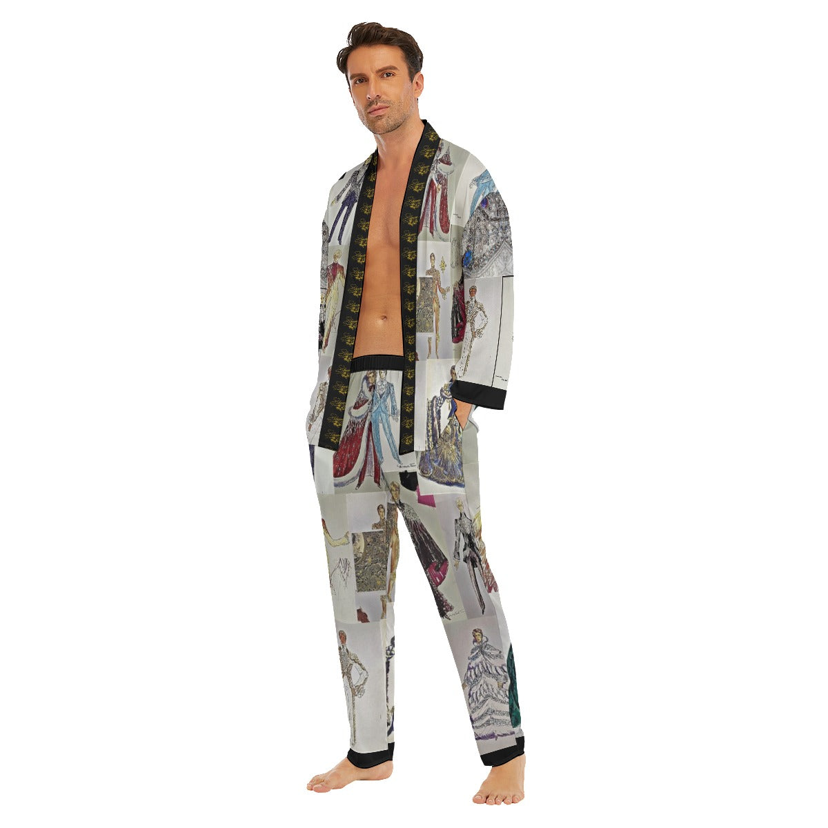 All-Over Print Men's Imitation Silk Pajama Sets