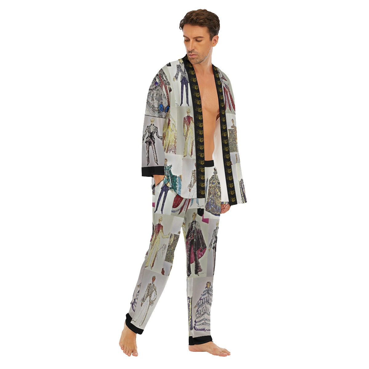 All-Over Print Men's Imitation Silk Pajama Sets