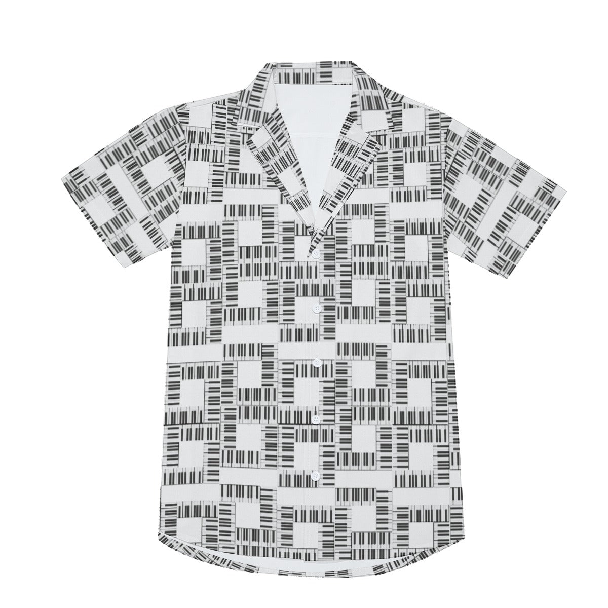 Liberace Piano Key Pattern Mens Short Sleeve Button-down Shirt  white
