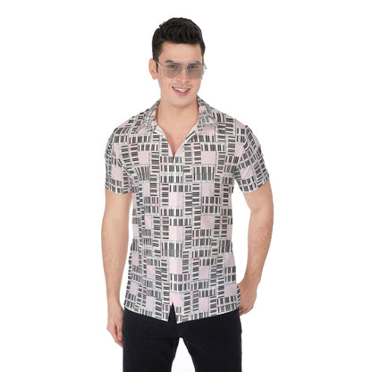 Liberace Piano Key Pattern Men's Short Sleeve Button-Down in salmon