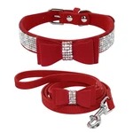 Bling Bowtie Suede Dog Collar and Matching Leash