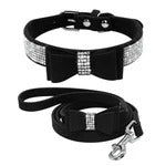 Bling Bowtie Suede Dog Collar and Matching Leash