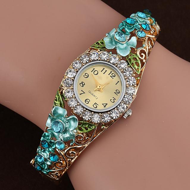 Ladies' Enameled Floral & Crystal Watch