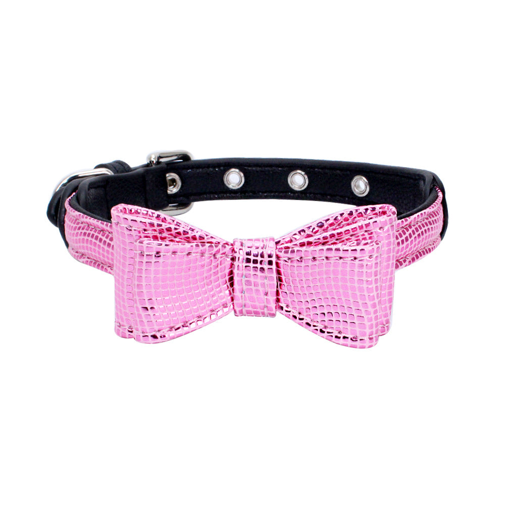 Leather Lamé Bowtie Dog Collar