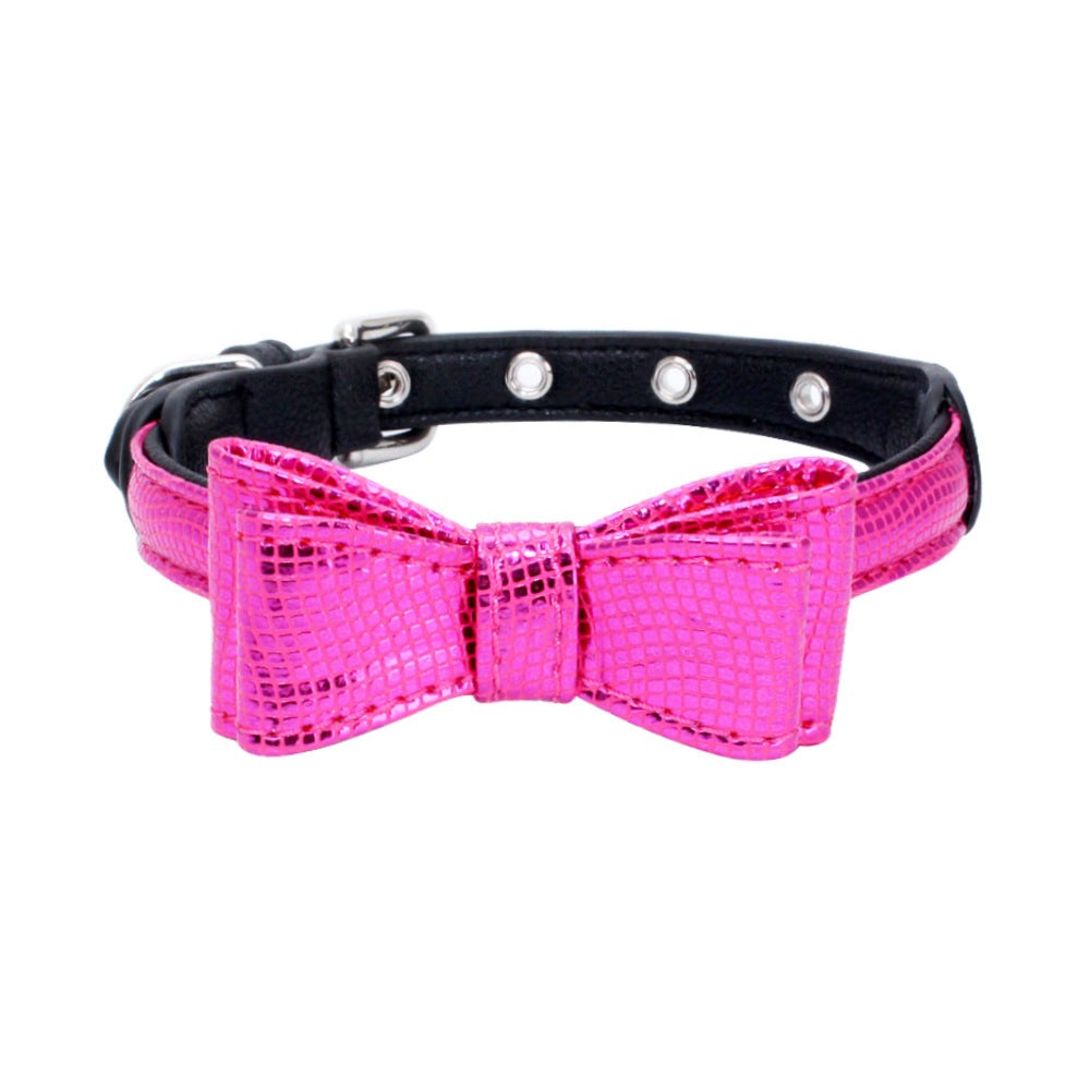 Leather Lamé Bowtie Dog Collar