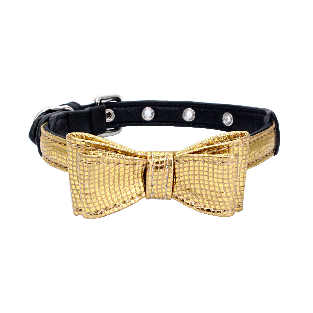 Leather Lamé Bowtie Dog Collar