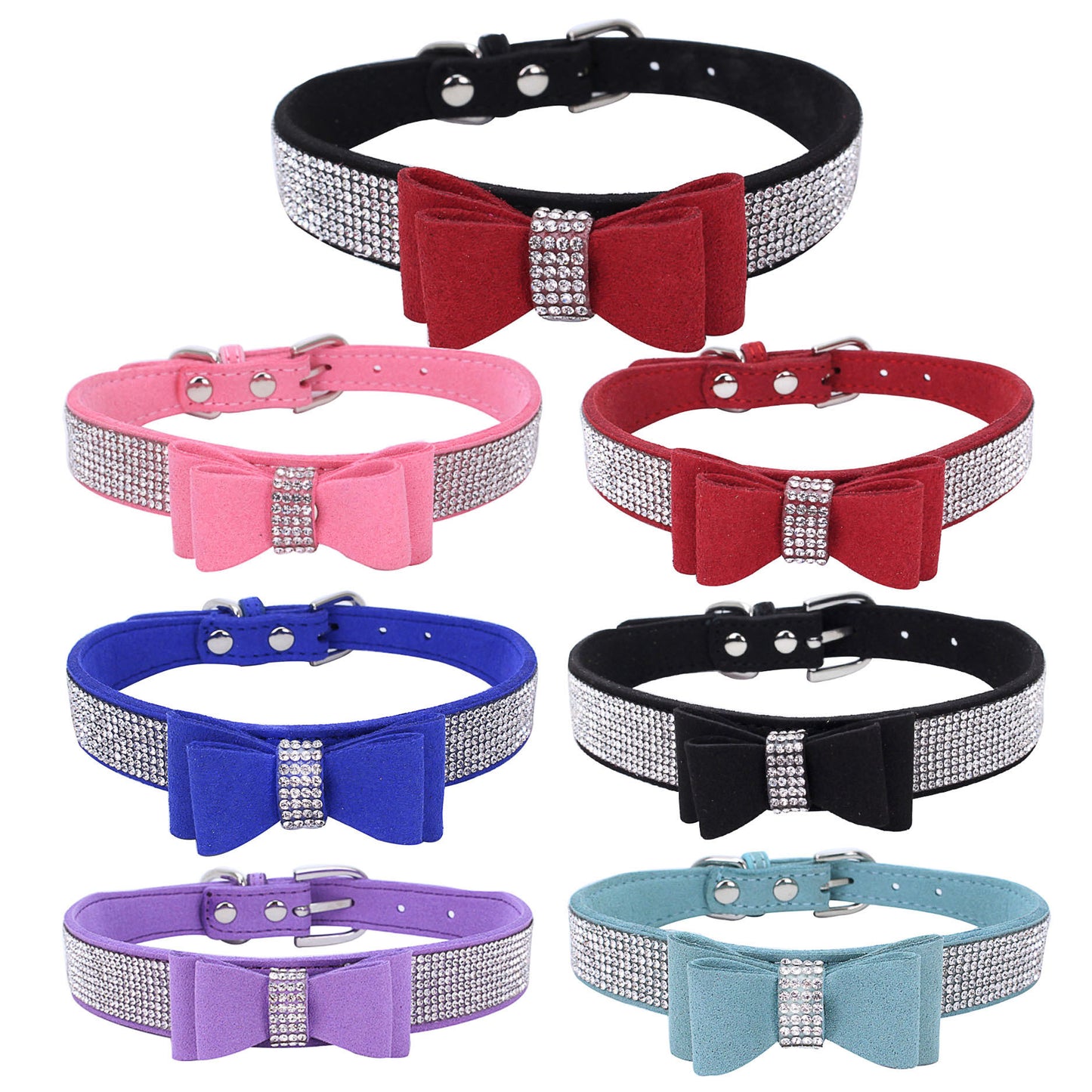 Bling Bowtie Suede Dog Collar and Matching Leash