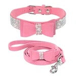 Bling Bowtie Suede Dog Collar and Matching Leash