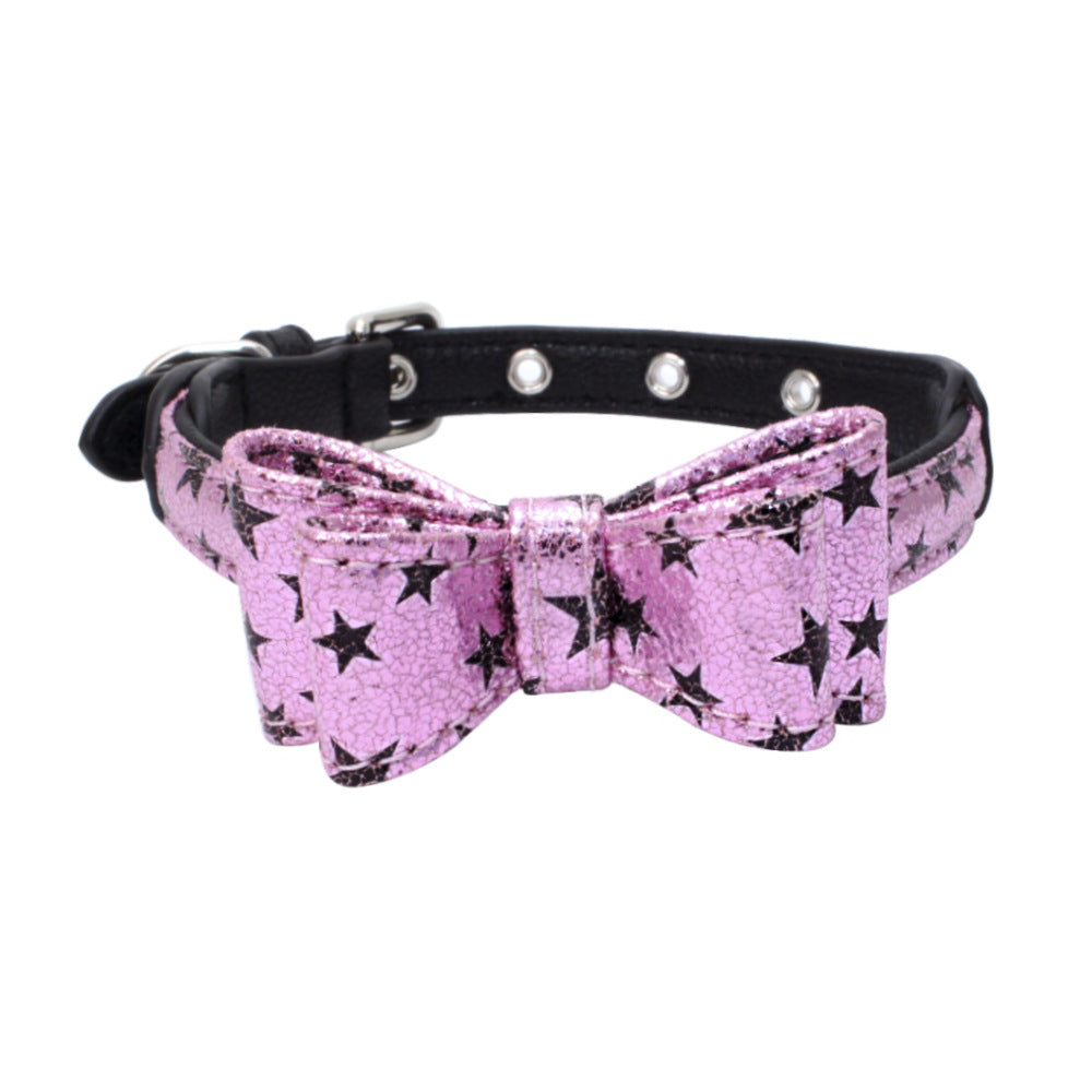 Leather Lamé Bowtie Dog Collar