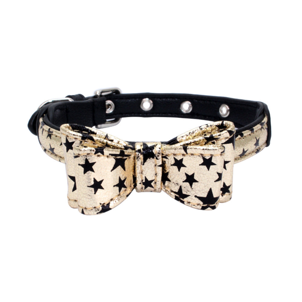 Leather Lamé Bowtie Dog Collar