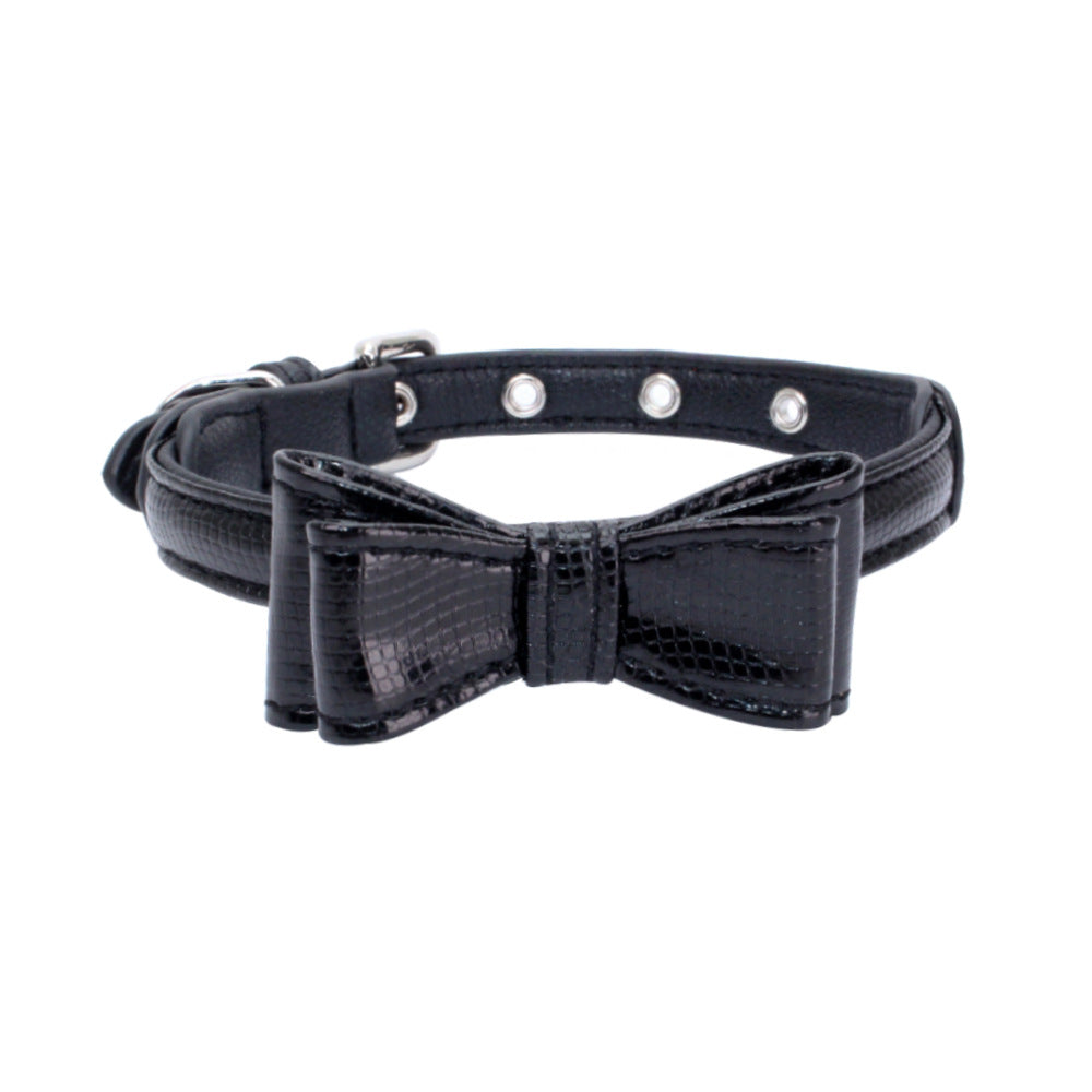Leather Lamé Bowtie Dog Collar