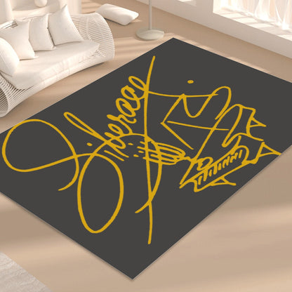 Liberace Piano Signature Logo Area Plush Rug in Black and Gold