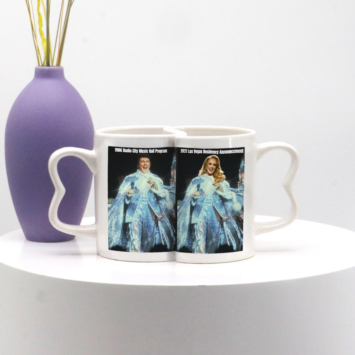 Liberace-Adele Photo Comparison Coupled Mugs