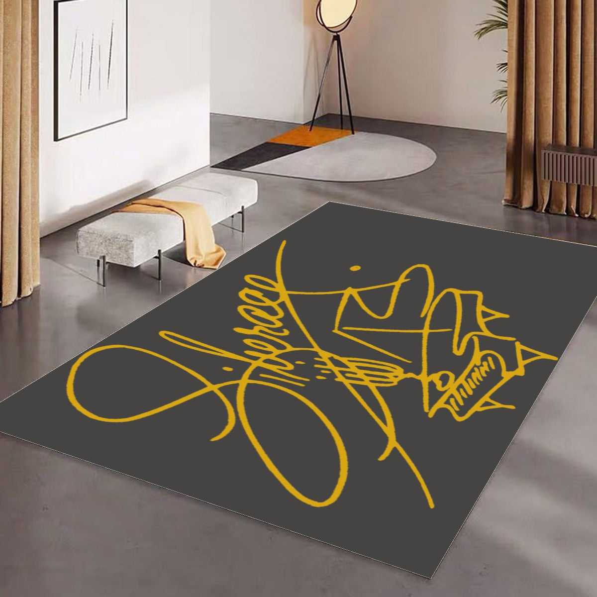 Liberace Piano Signature Logo Area Plush Rug in Black and Gold